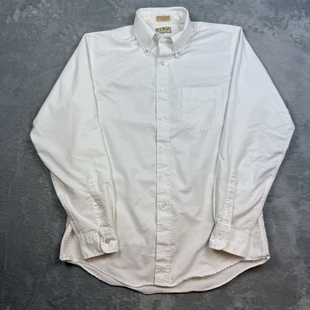 Vintage L.L.Bean Mens 16 35 White Oxford Button Down Shirt Made in USA